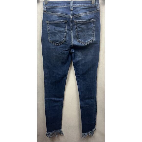 Free People Jeans Size 25 Great Heights Cropped Fringe Hem Distressed Low Rise - Picture 6 of 16